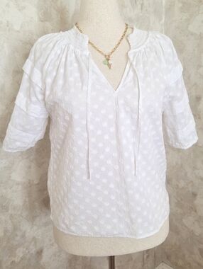 Rails White Embroidered Daisy Paris Blouse | Romantic Cotton | Medium